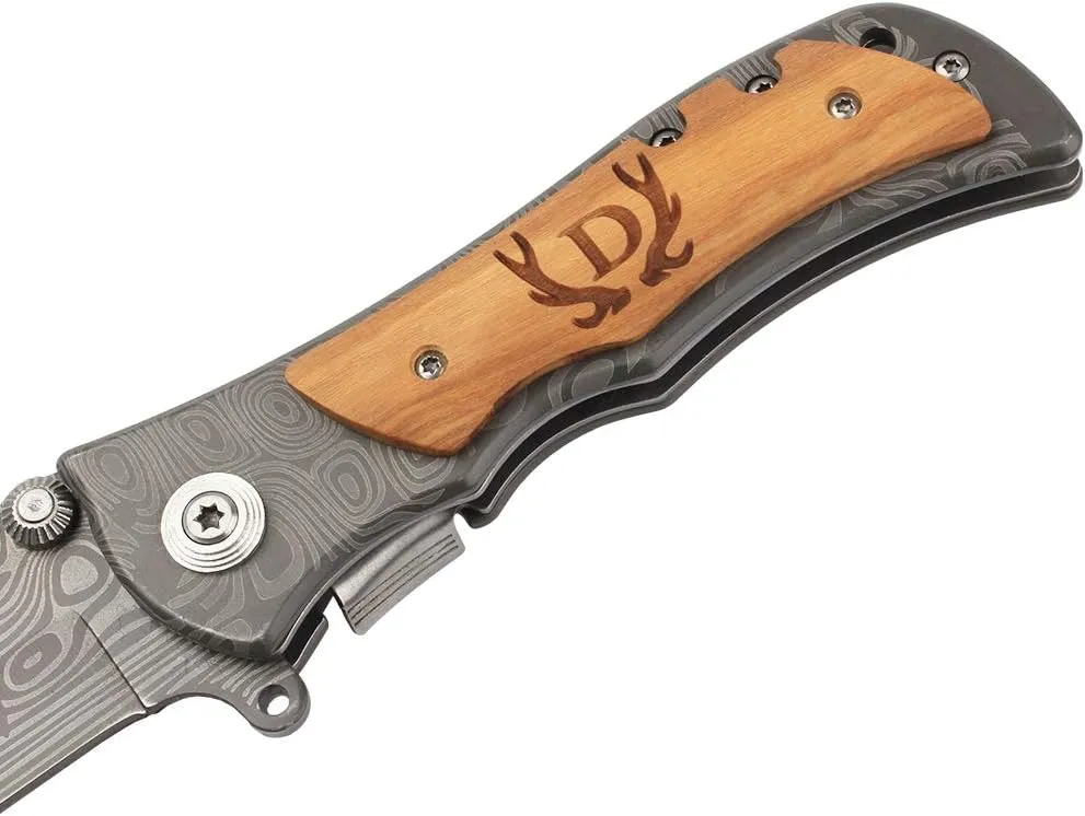 Laser Engraved Pocket Knife with monogrammed from A-Z