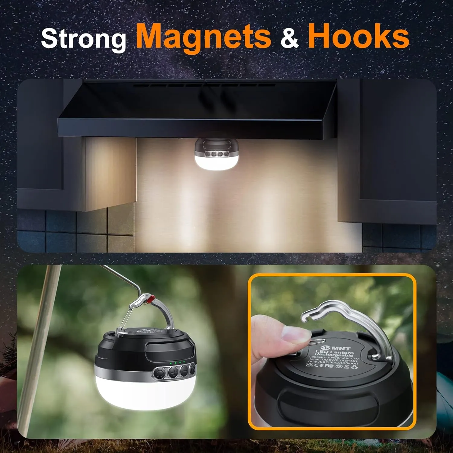 LED Camping Lantern Rechargeable 1400LM, Up to 420H Running Time Camping Tent RGB Light, 10400mAh Emergency Hanging Light for Hurricane, Power Outages, Home, Hiking