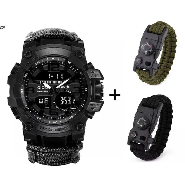 LED Military Watch with compass 30M Men Waterproof Sports Watch Men Sport Watch Shock Sport Watches Electronic Wristwatches