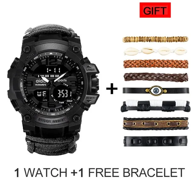 LED Military Watch with compass 30M Men Waterproof Sports Watch Men Sport Watch Shock Sport Watches Electronic Wristwatches
