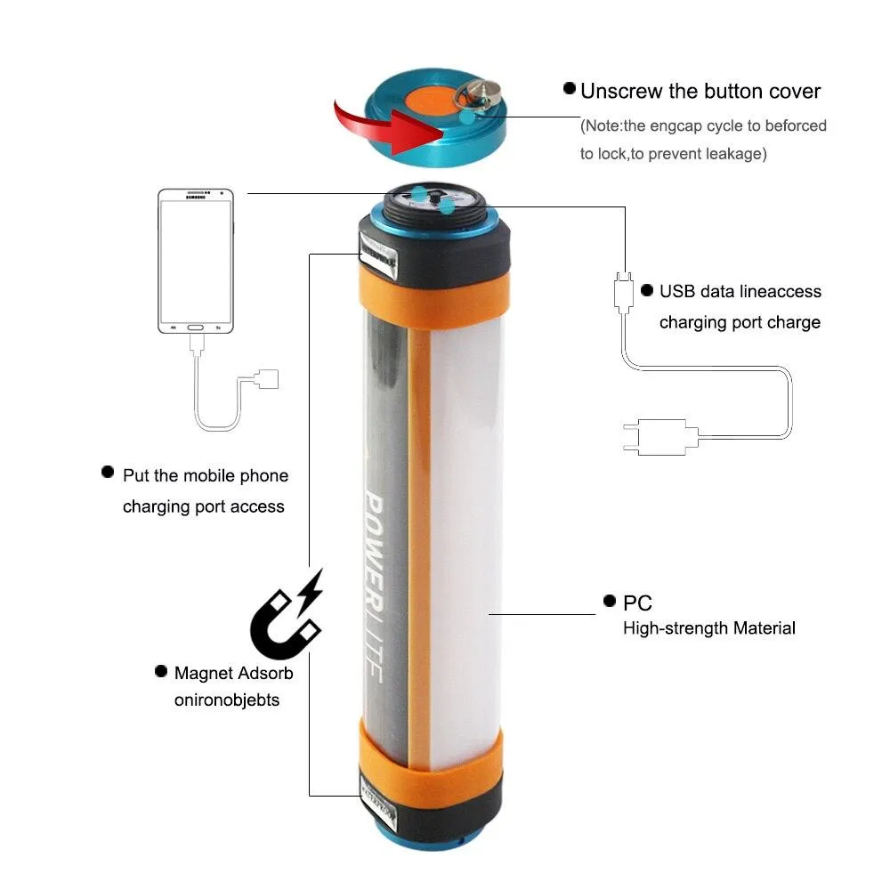 LED Portable Camping Lamp Waterproof USB Rechargeable Flashlight Magnetic Hand Lantern Light For Hiking Mountaineer T15 T25