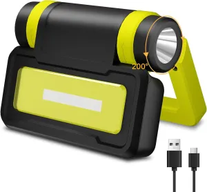 LED Work Light, Flashlight with COB Camping Lantern, 1000LM Magnetic Flashlight, 200°Foldable, 5 3 Modes, Rechargeable Waterproof Handheld Flashlights for Camping, Home, Car Repair, Emergency, Fishing