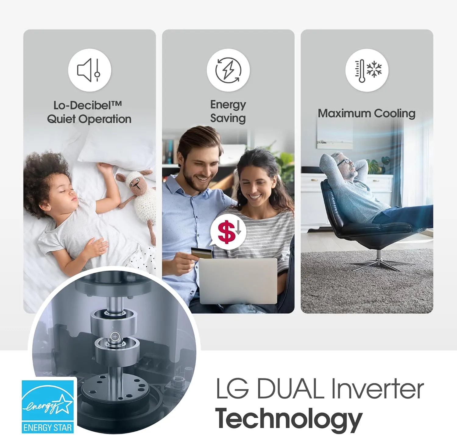 LG LW1522FVSM Window Conditioner with Dual Inverter Technology, Wi-Fi Enabled w/Remote, Ultra Quiet Operation, 700 Sq.Ft, 4-Way Air Deflection, 3 Cooling and Fan Speeds, 115V, 14,000 BTU, White