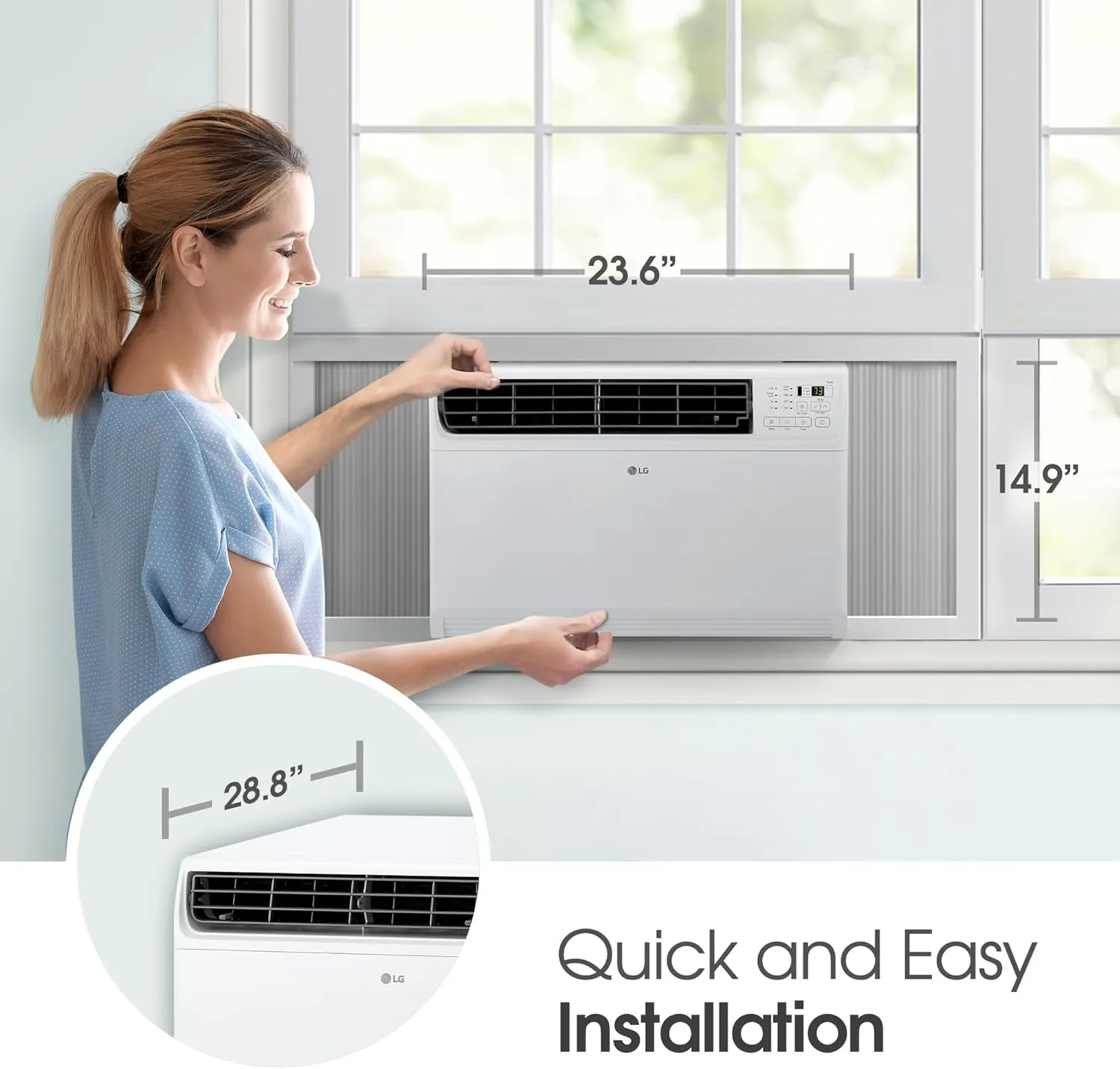 LG LW1522FVSM Window Conditioner with Dual Inverter Technology, Wi-Fi Enabled w/Remote, Ultra Quiet Operation, 700 Sq.Ft, 4-Way Air Deflection, 3 Cooling and Fan Speeds, 115V, 14,000 BTU, White