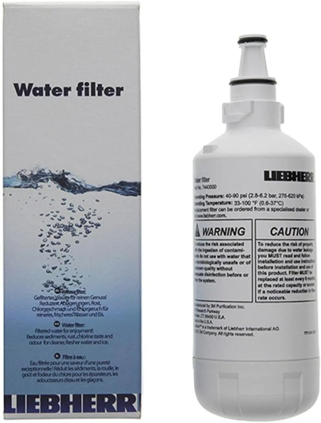 Liebherr 7440000 and 744000200 Refrigerator Water Filter OEM, white, small