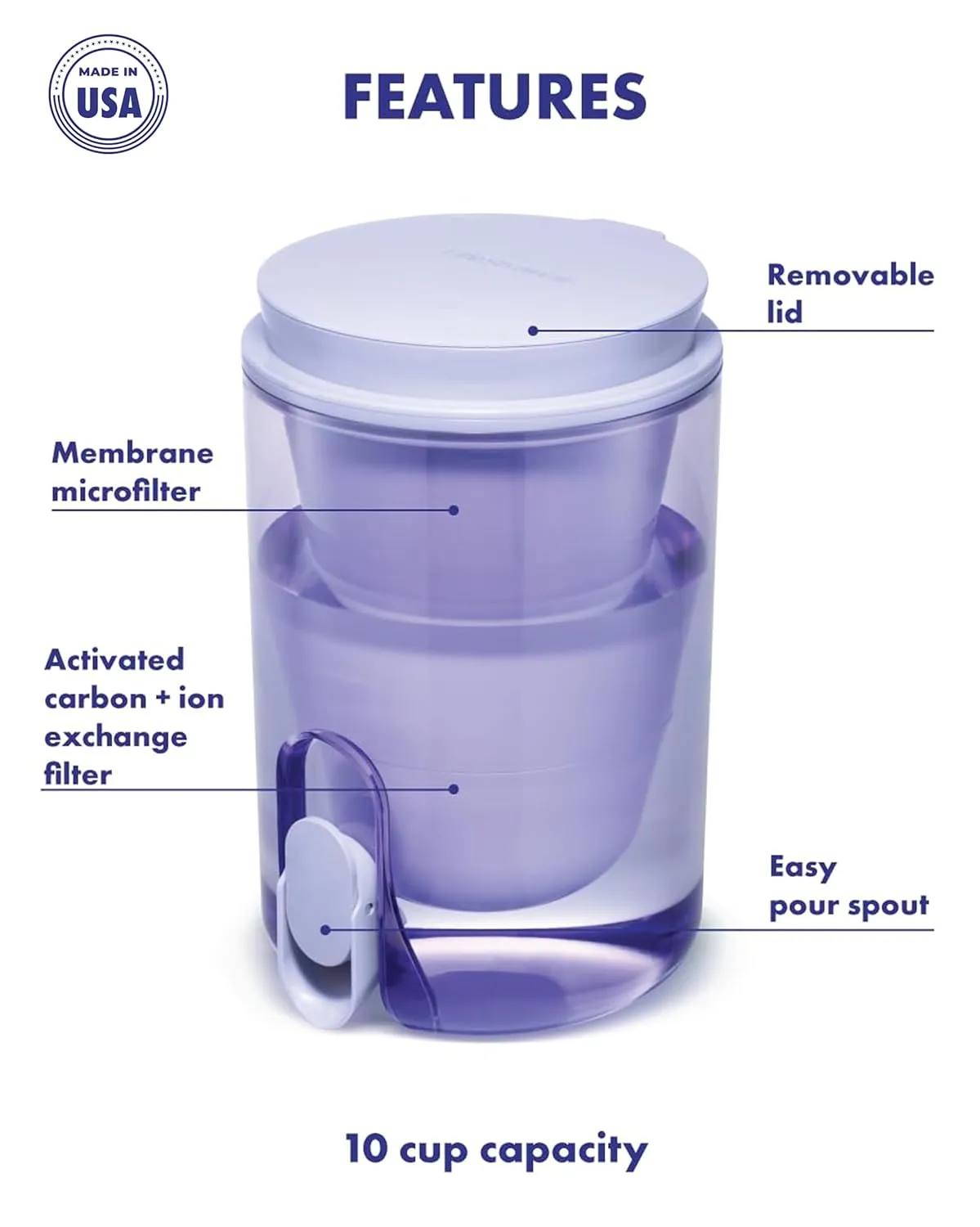 LifeStraw Home Studio Water Filter Dispenser, 10-Cup, Polar White, BPA-Free Designed for Everyday Protects Against Bacteria, parasites, microplastics, PFAS, Lead, and Improves Taste