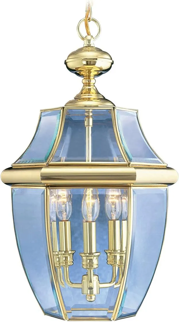 Livex Lighting 2355-02 Monterey 3-Light Outdoor Hanging Lantern, Polished Brass