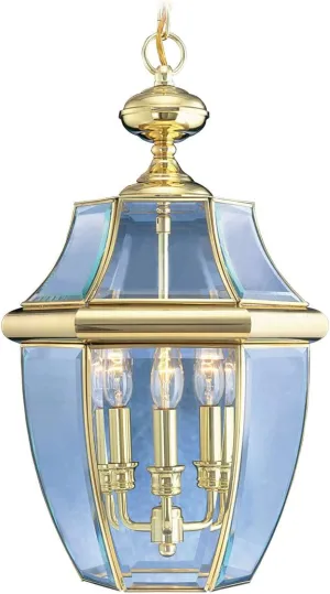 Livex Lighting 2355-02 Monterey 3-Light Outdoor Hanging Lantern, Polished Brass