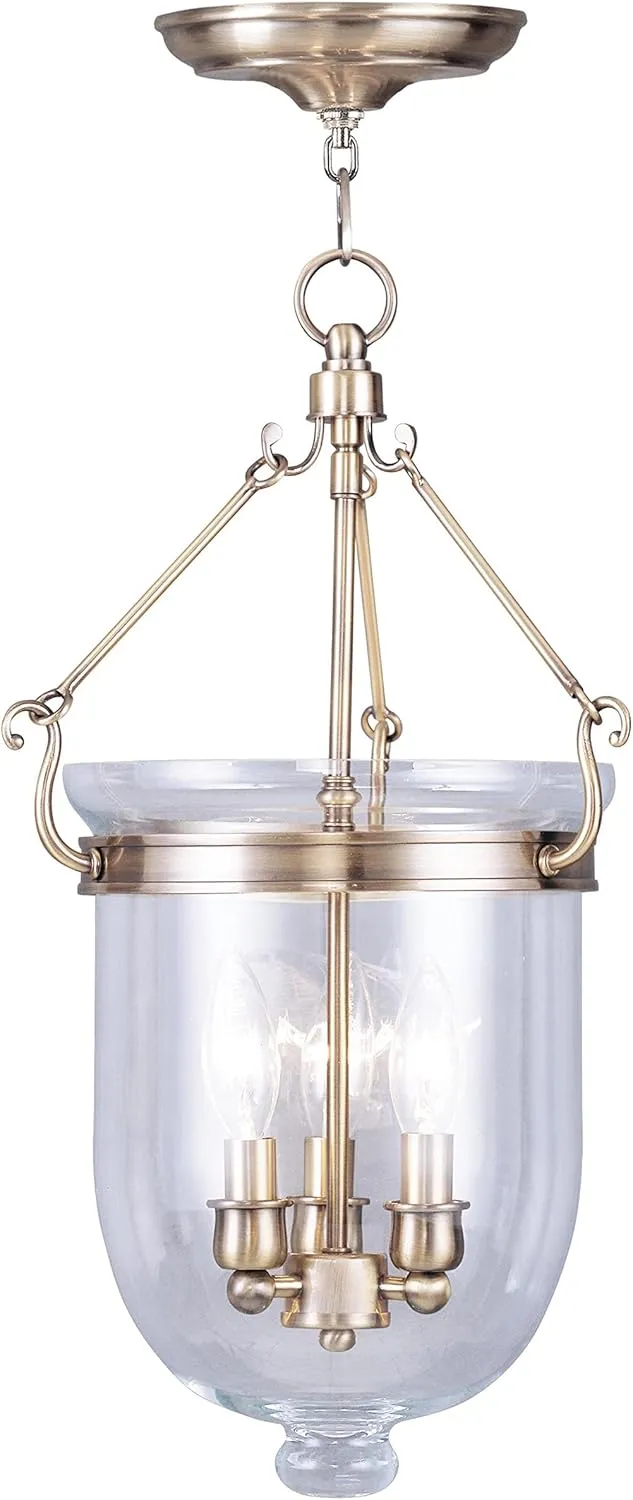 Livex Lighting 5063-01 Jefferson 3-Light Hanging Lantern, Antique Brass