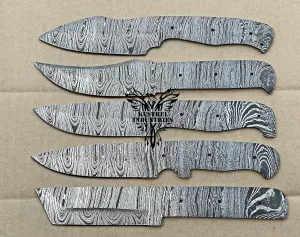 Lot of 5 Damascus Steel Blank Blades, Full Tang Damascus Steel Blank Blades for Knife Making Supplies (SU-B309)