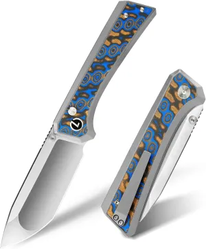 LOTHAR ChallengerK1 Pocket Knife, 3.45" 14C28N Blade, Inlaid Damascus G10 Handle, Button Lock Knife, EDC Knife with Pocket Clip,Sharp Camping Survival Hiking Knives, Gift for Men Women