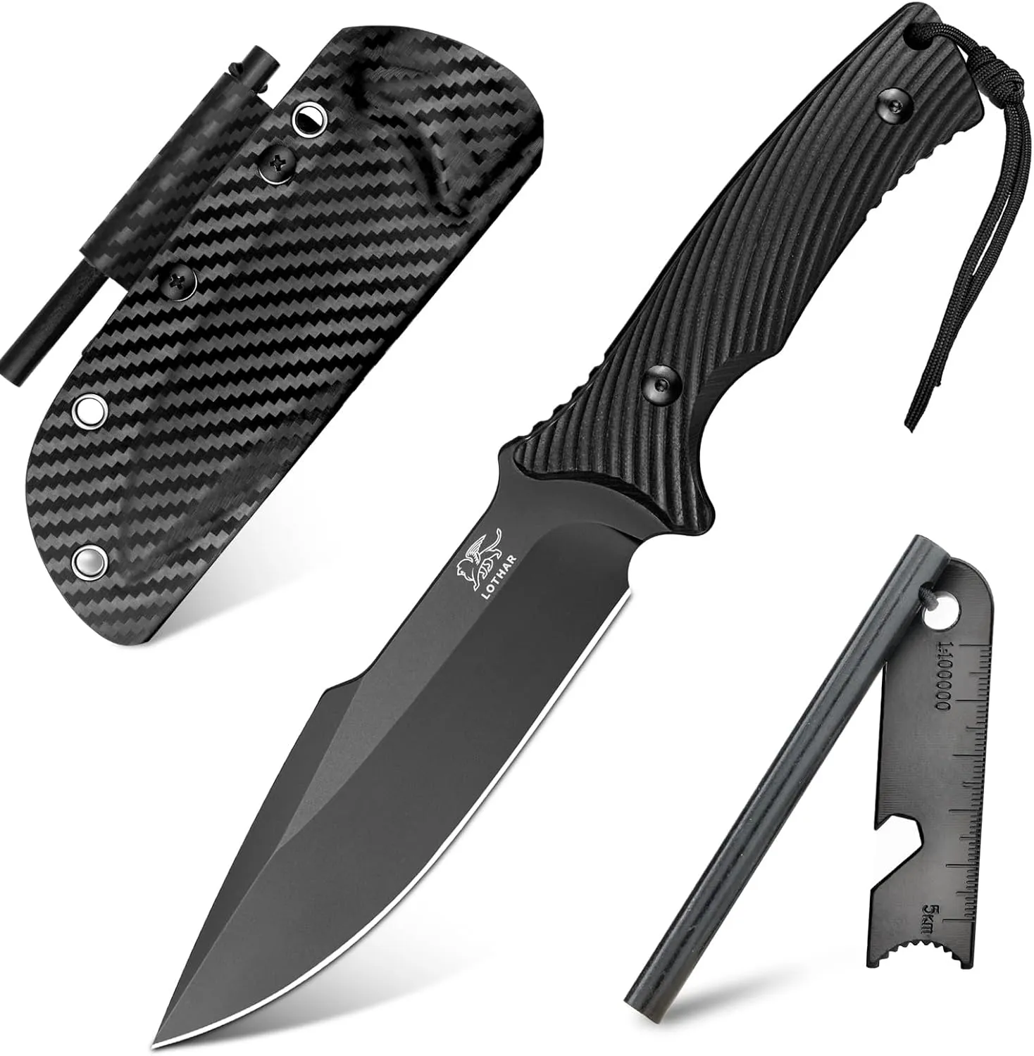 LOTHAR KA52 Fixed Blade Knife, Sharp D2 Steel Blade Survival Knife with Kydex Sheath, Hunting Knives with G10 Handle, Camping Bushcraft Knife for Outdoor, Camping Gifts For Men