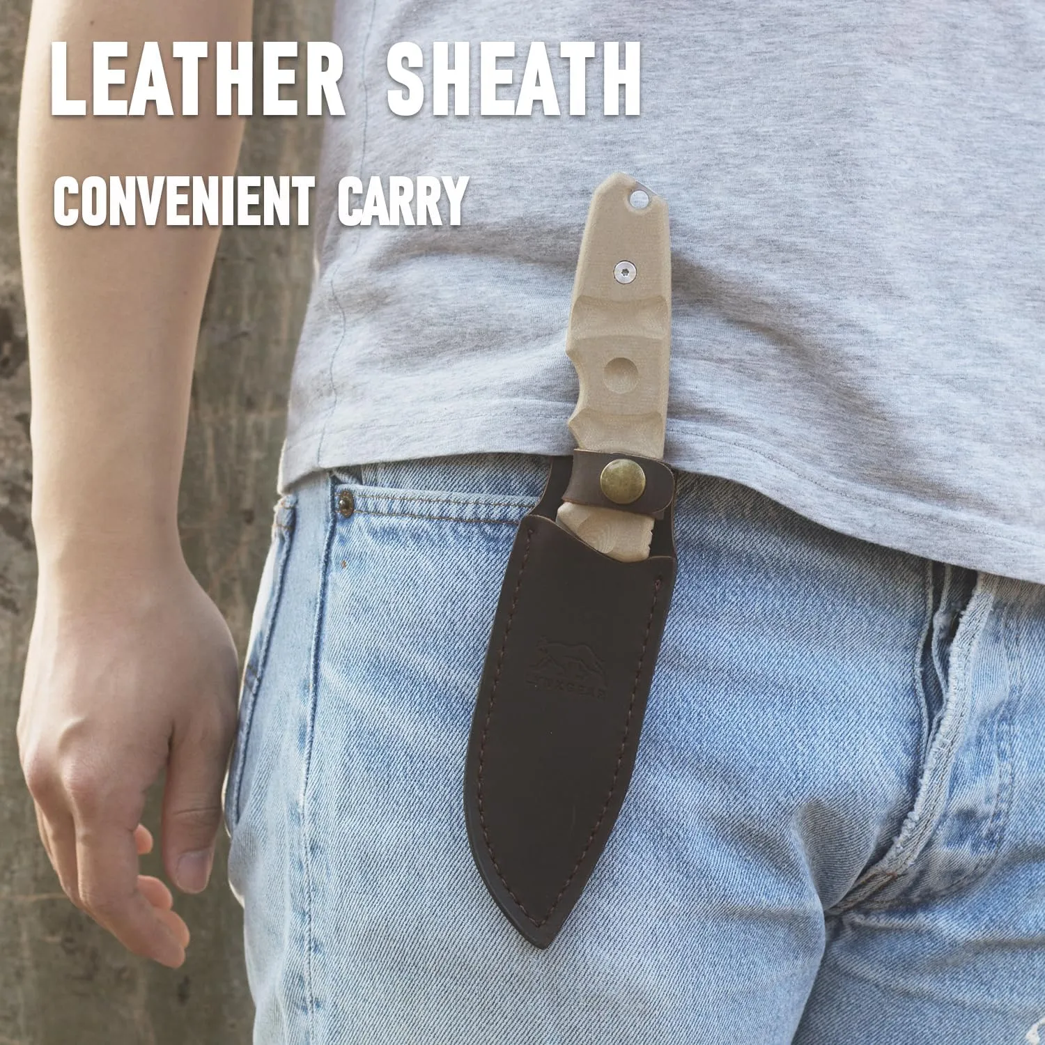 LYNXGEAR Fixed Blade Knife with Sheath, 4.5" D2 Blade Hunting Knife with Desert Tan Micarta Handle, Perfect EDC Survival Bushcraft Beltknife for Men Women