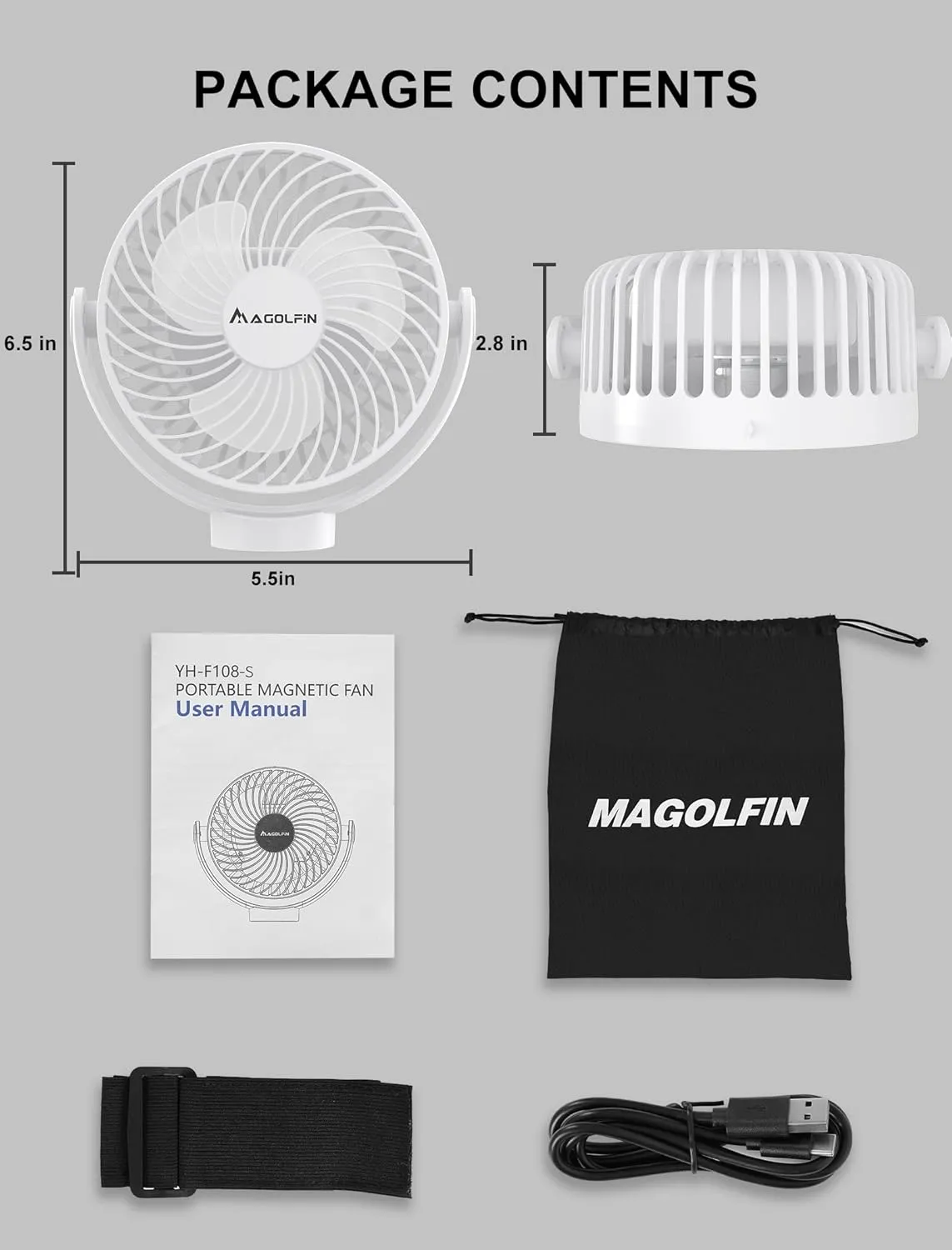 Magnetic Golf Cart Fan Rechargeable, 12000mAH Battery Operated Portable Fan with 3 Speeds, LED Lantern, Magnetic Base, Compatible with EZGO Club Car Yamaha, Golf Cart & Cruise Ship Accessories