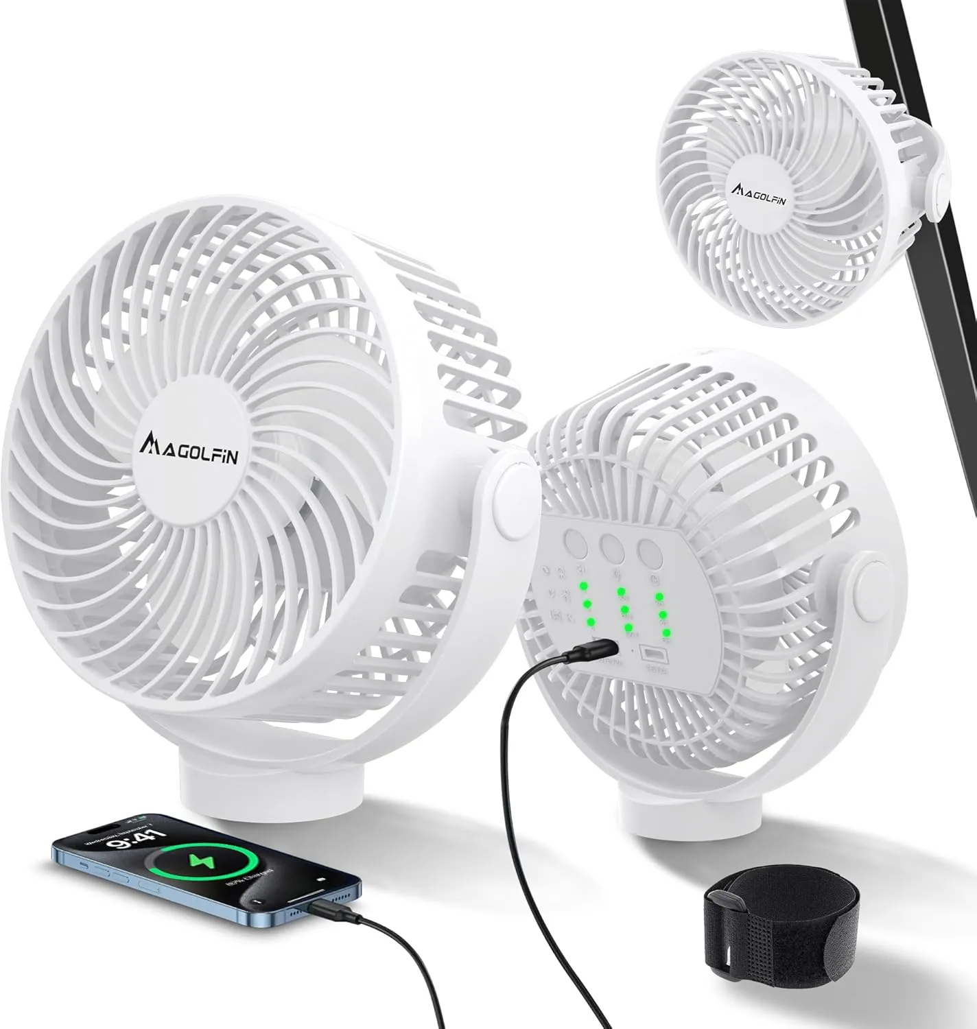 Magnetic Golf Cart Fan Rechargeable, 12000mAH Battery Operated Portable Fan with 3 Speeds, LED Lantern, Magnetic Base, Compatible with EZGO Club Car Yamaha, Golf Cart & Cruise Ship Accessories