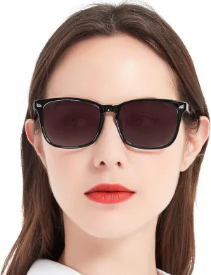 MARE AZZURO Bifocal Reading Sunglasses Women Trendy Square Outdoor Readers 1.0 1.5 2.0 2.5 3.0 3.5 4.0 (Black, 1.00)