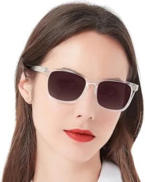 MARE AZZURO Bifocal Reading Sunglasses Women Trendy Square Outdoor Readers 100 143 200 250 300 350 400 (Transparent, 1.0)