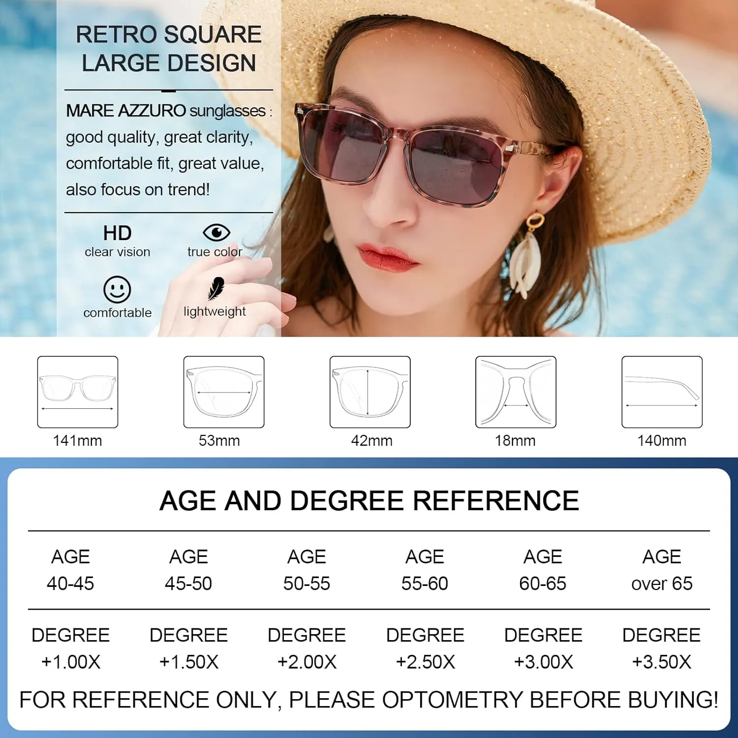 MARE AZZURO Bifocal Reading Sunglasses Women Trendy Square Outdoor Readers 1.00 1.50 2.00 2.50 3.00 3.50 4.00 (Leopard, 1.5)