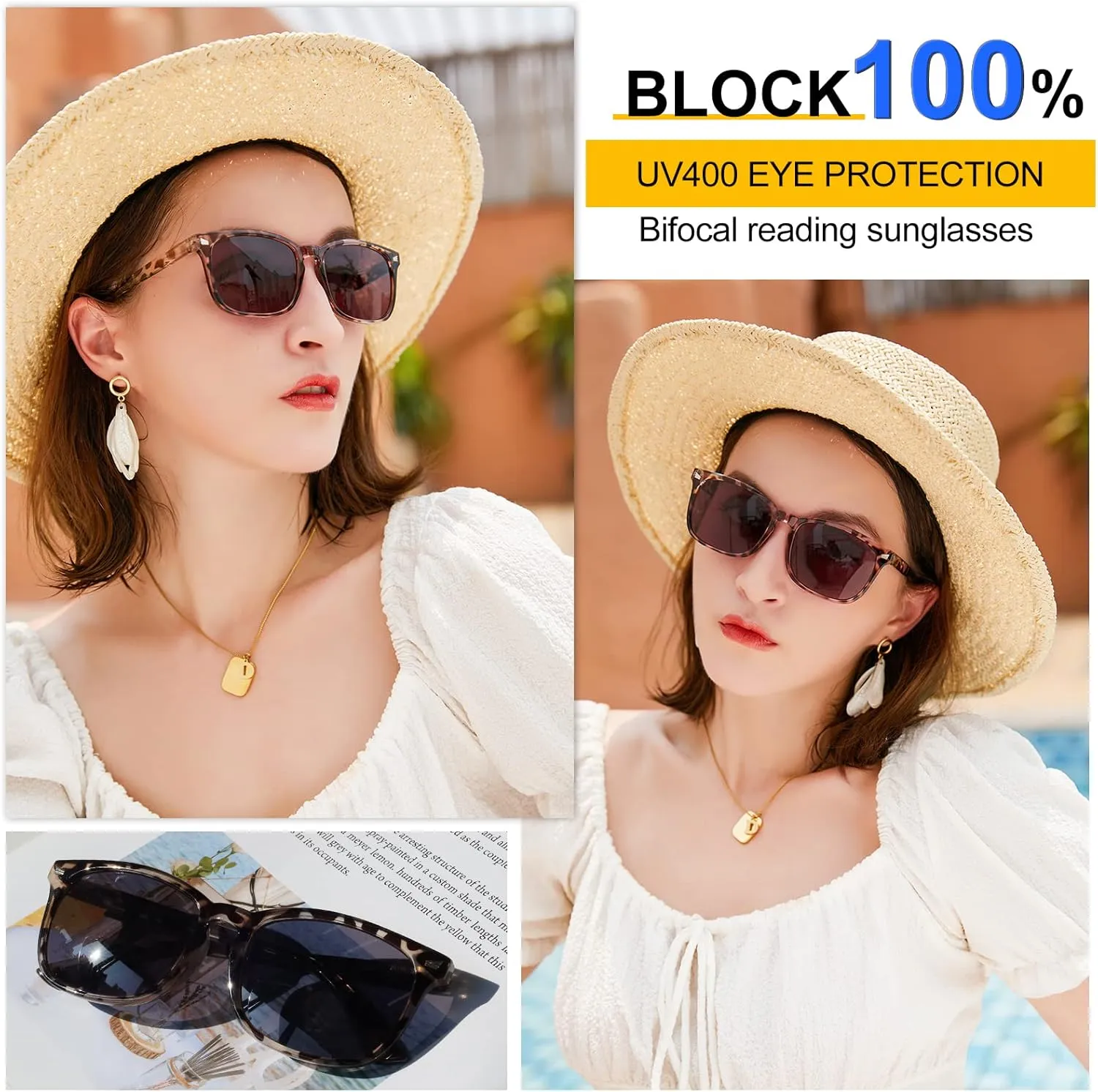 MARE AZZURO Bifocal Reading Sunglasses Women Trendy Square Outdoor Readers 1.00 1.50 2.00 2.50 3.00 3.50 4.00 (Leopard, 1.5)