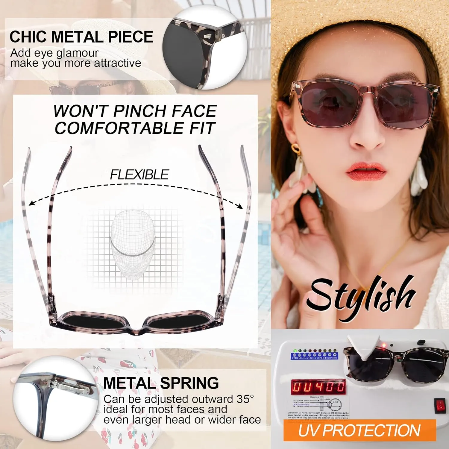 MARE AZZURO Bifocal Reading Sunglasses Women Trendy Square Outdoor Readers 1.00 1.50 2.00 2.50 3.00 3.50 4.00 (Leopard, 1.5)