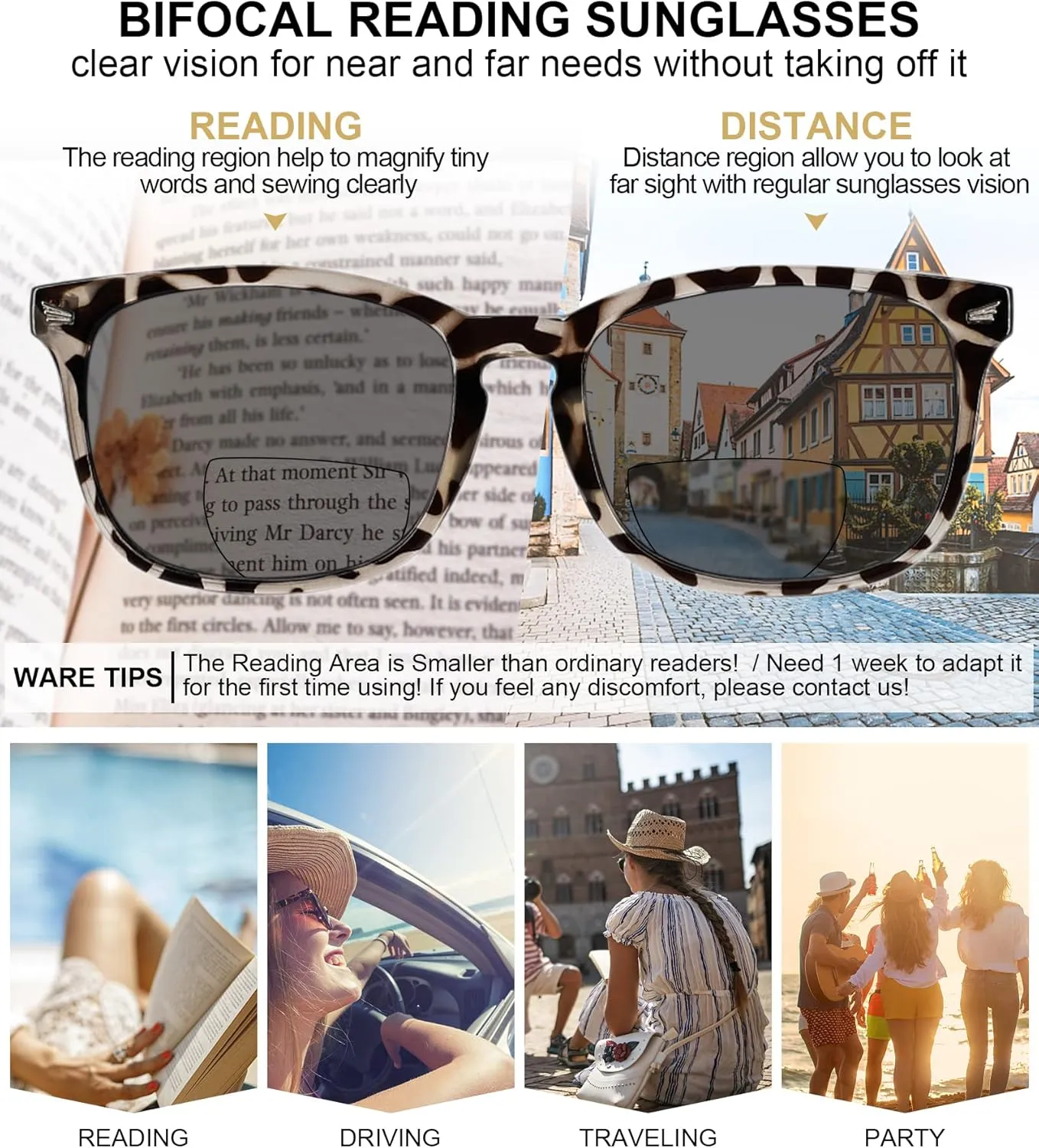 MARE AZZURO Bifocal Reading Sunglasses Women Trendy Square Outdoor Readers 1.00 1.50 2.00 2.50 3.00 3.50 4.00 (Leopard, 1.5)