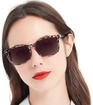 MARE AZZURO Bifocal Reading Sunglasses Women Trendy Square Outdoor Readers 1.00 1.50 2.00 2.50 3.00 3.50 4.00 (Leopard, 1.5)