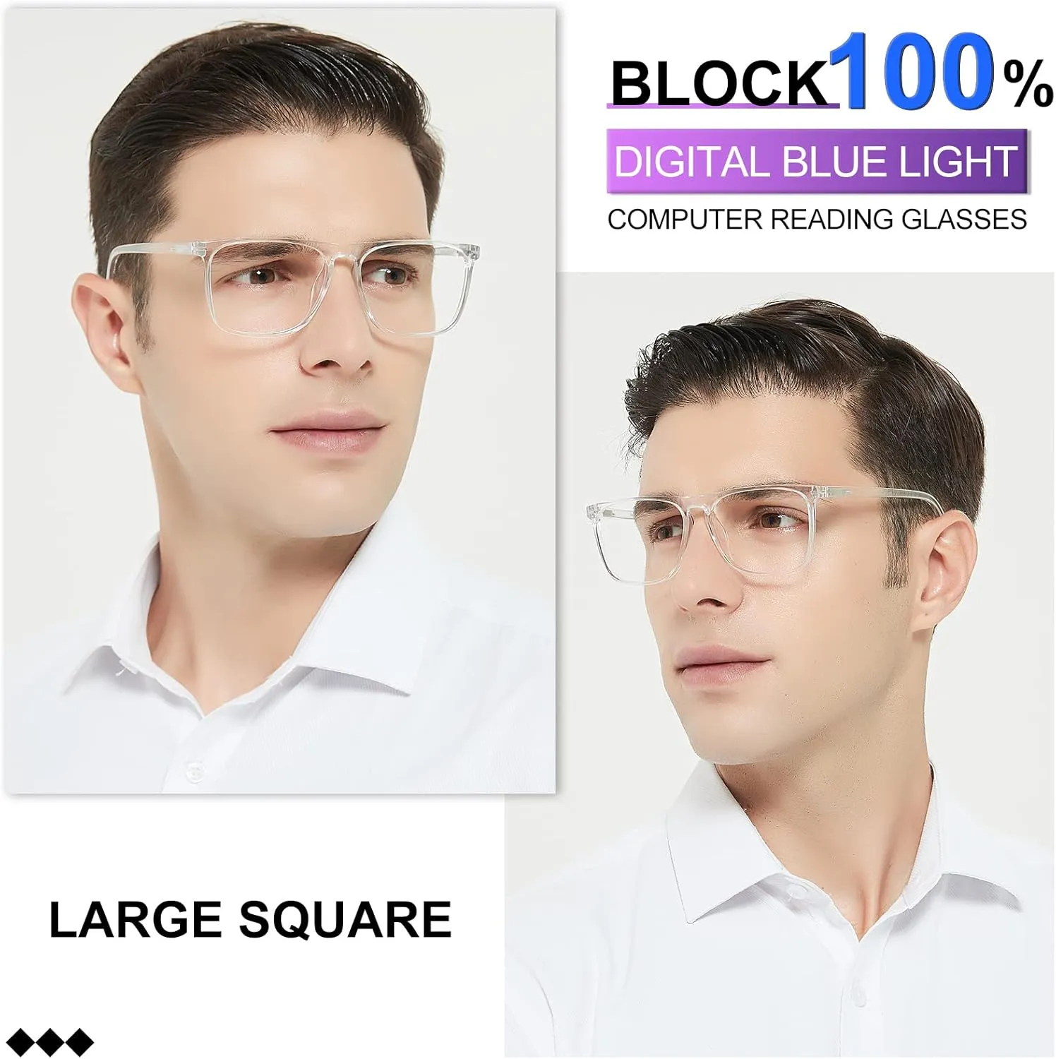 MARE AZZURO Blue Light Blocking Glasses Men Large Square Computer Reading Gaming TV Screen Glasses (Transparent 0.0)