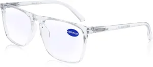 MARE AZZURO Blue Light Blocking Glasses Men Large Square Computer Reading Gaming TV Screen Glasses (Transparent 0.0)