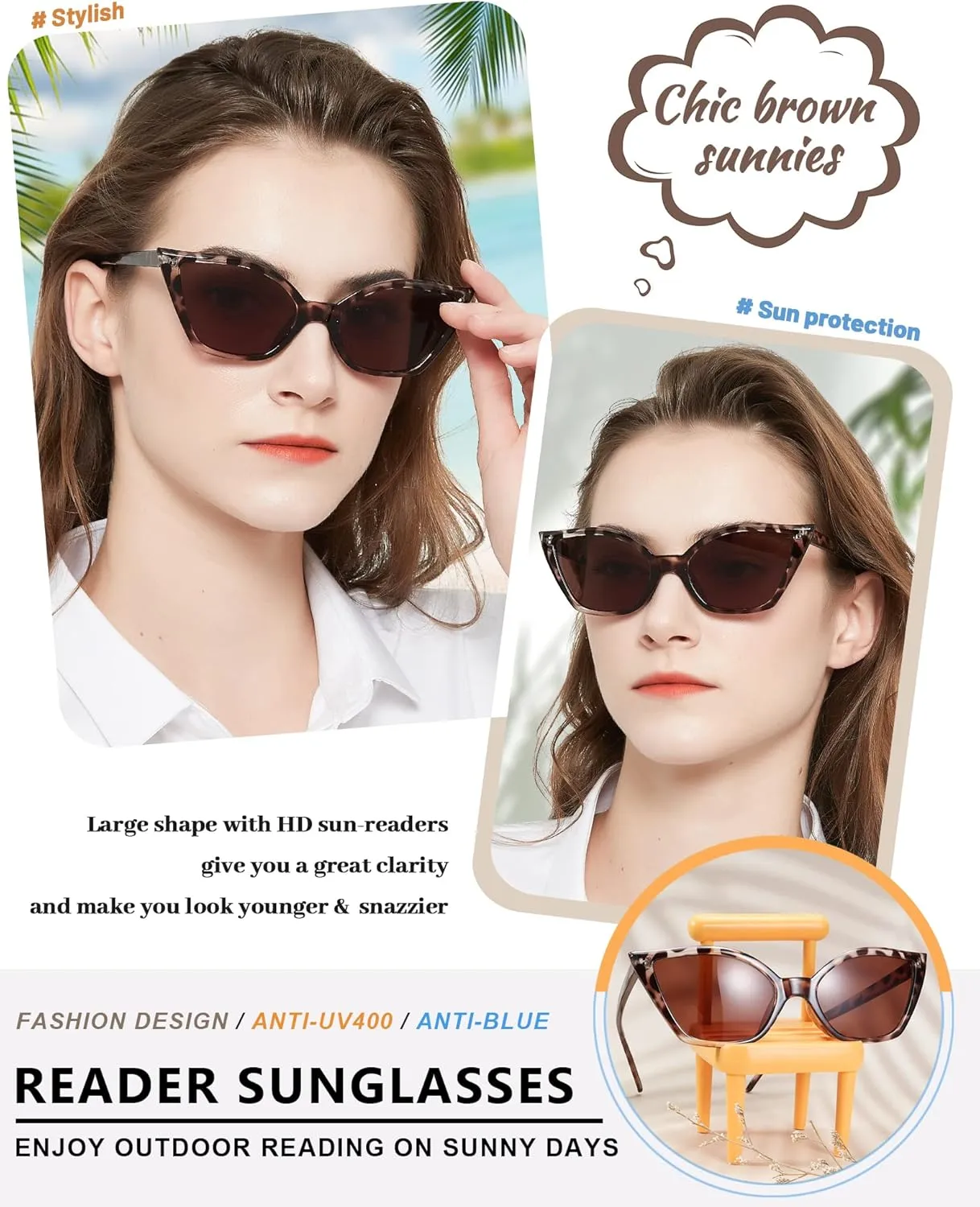 MARE AZZURO Cat Eye Reader Sunglasses 2.0  Women UV Protection Outdoor Reading Glasses 1.0 1.25 1.5 1.75 2.0 2.25 2.5 2.75 3.0 3.5 4.0 (Leopard/Brown lens, 2.00)