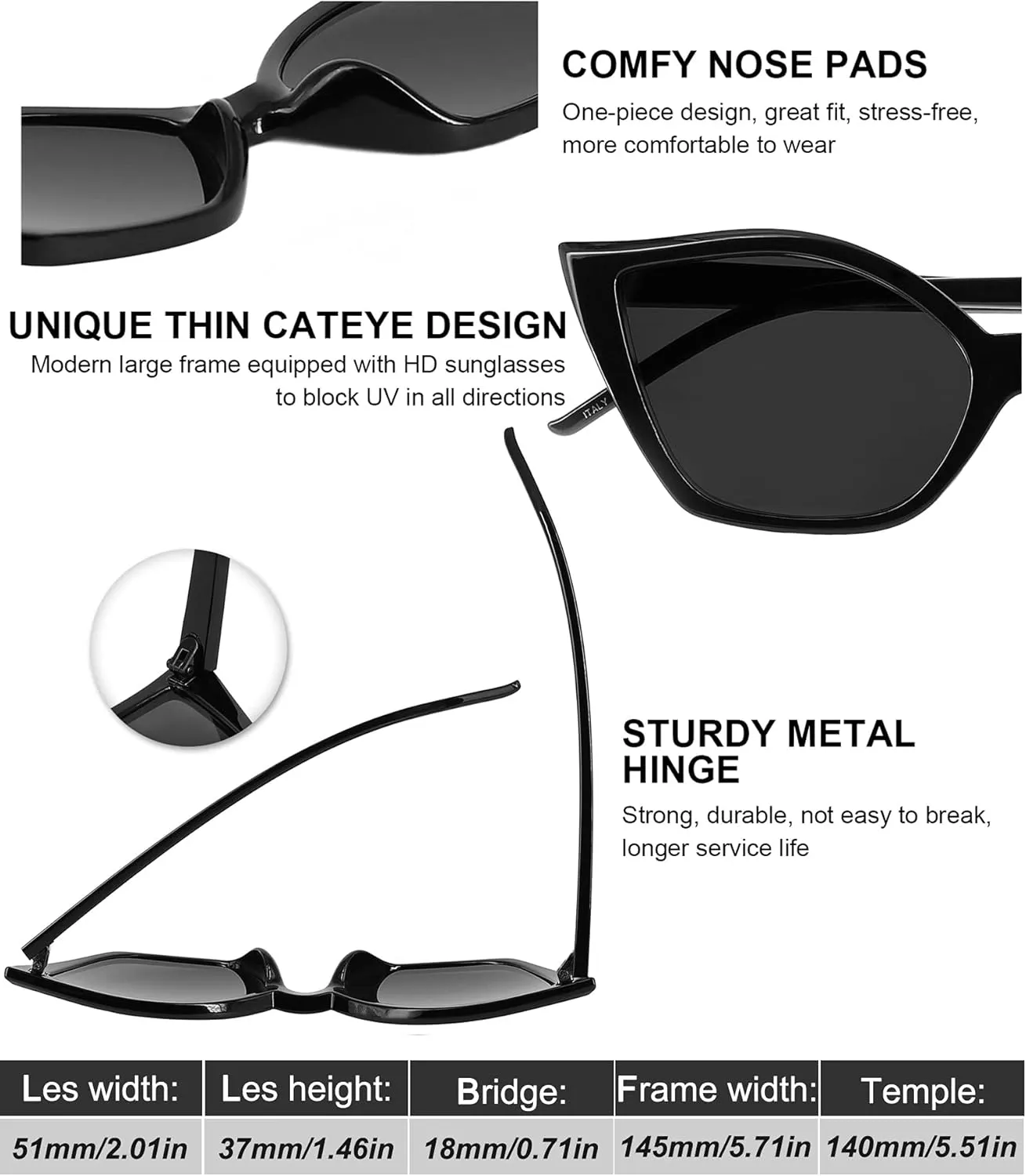 MARE AZZURO Cat Eye Sunglasses Readers Women UV Protection Reading Glasses 100 125 150 175 200 225 250 275 300 350 (Black, 1.00)