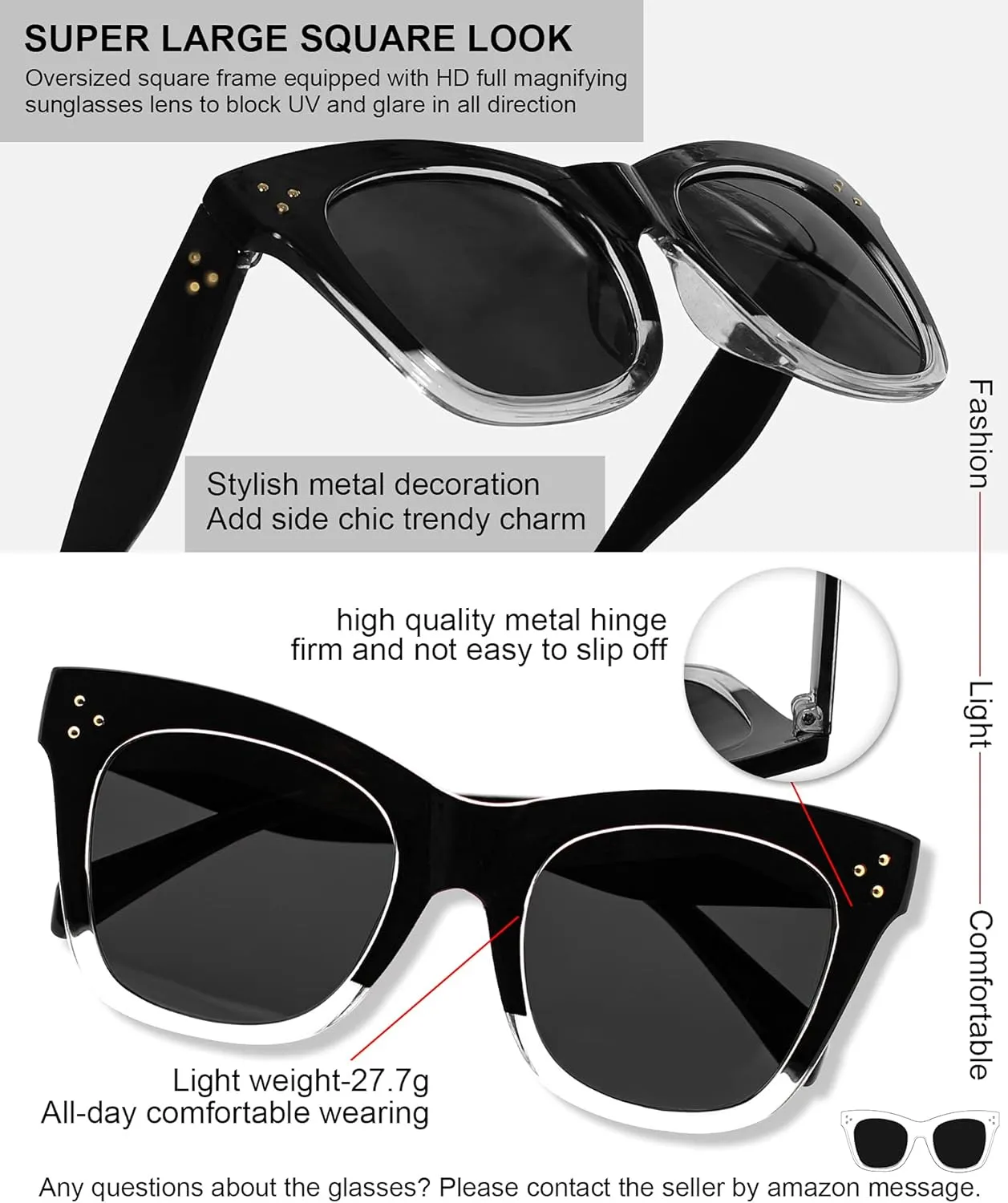 MARE AZZURO Large Reader Sunglasses Women Trendy Square Reading Sunglasses Outdoor Readers 1.00 1.50 2.00 2.50 3.00 3.50 (Transparent, 1.0)
