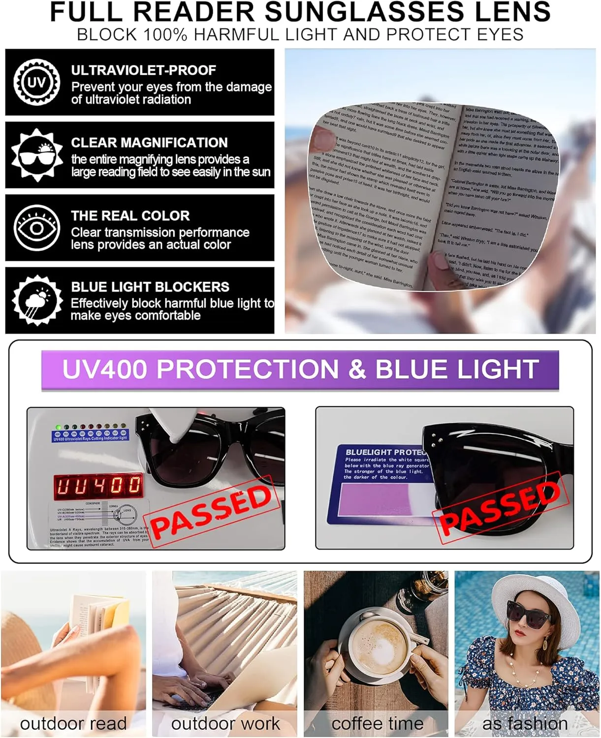 MARE AZZURO Large Reader Sunglasses Women Trendy Square Reading Sunglasses Outdoor Readers 1.00 1.50 2.00 2.50 3.00 3.50 (Transparent, 1.0)