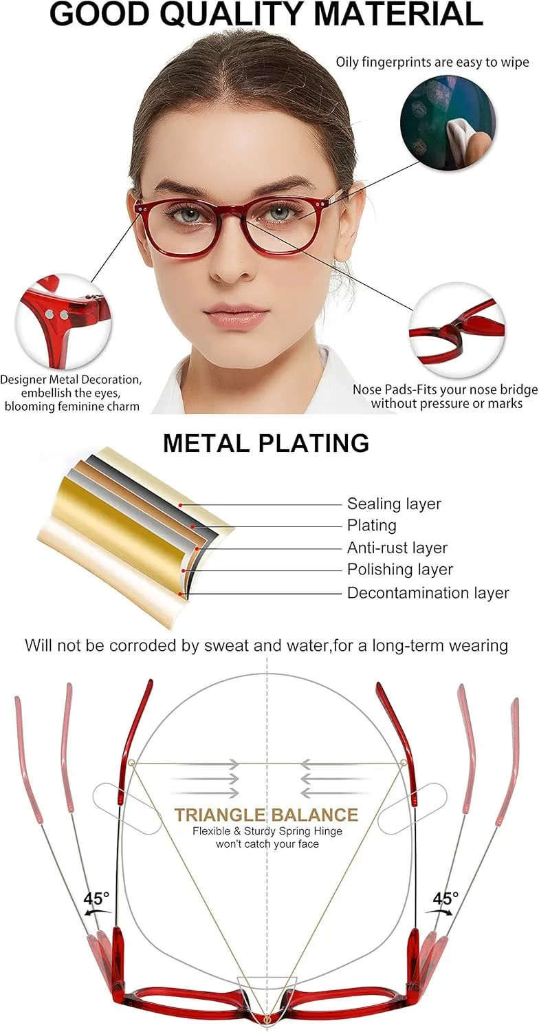 MARE AZZURO Round Blue blocking Glasses Women Trendy Red Computer Gaming Glasses
