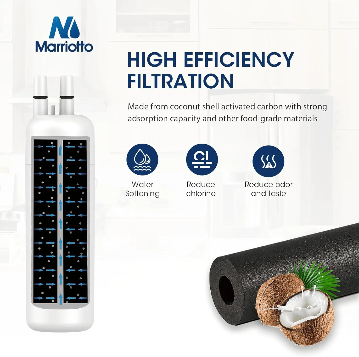 MARRIOTTO EDR1RXD1 Refrigerator Water Filter Compatible with Whirlpool W10295370A, WHR1RXD1, KAD1RXD1, Filter 1, W10295370, P4RFWB, P8RFWB2L, 46-9930, 46-9081 Refrigerator Water Filter, Pack of 3