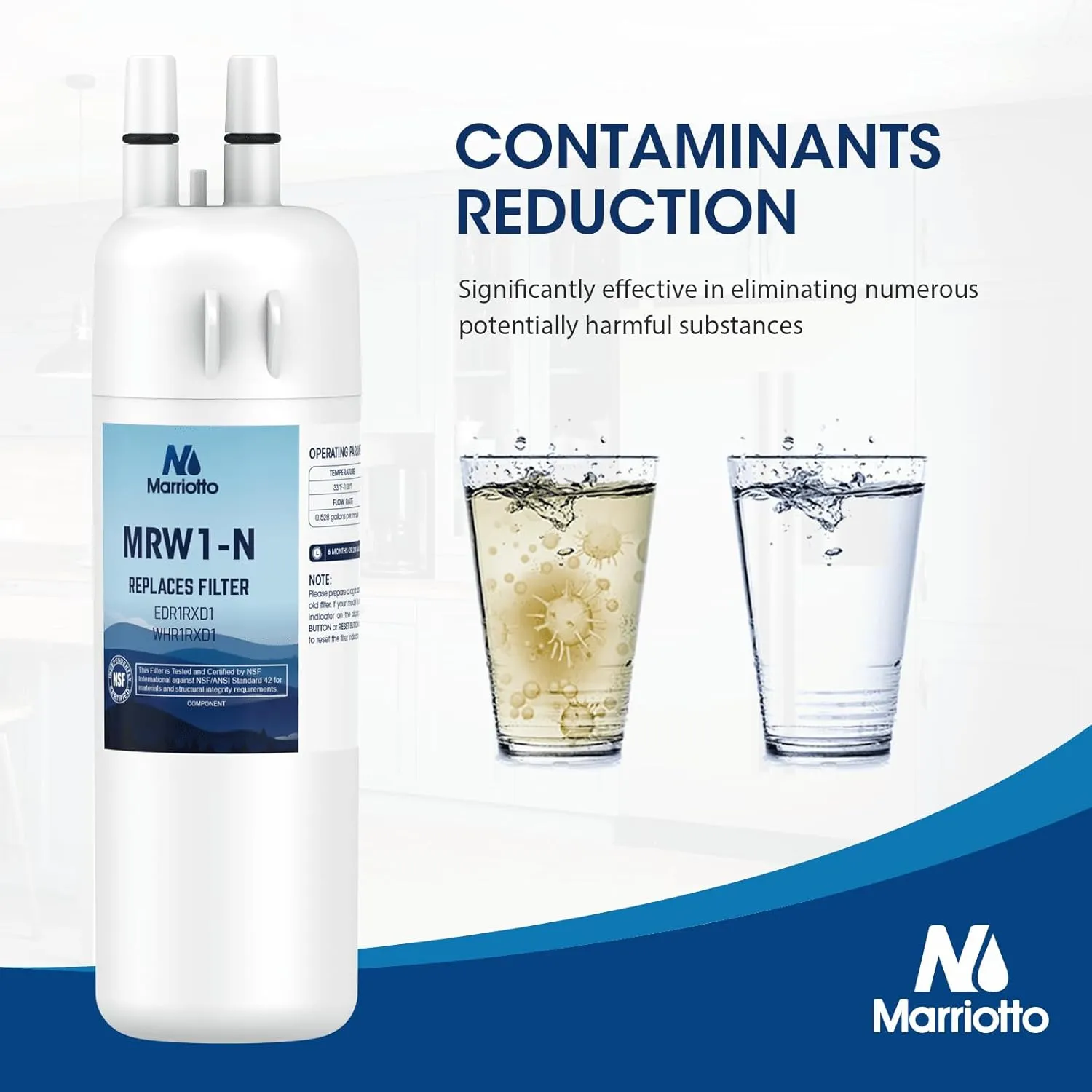 MARRIOTTO EDR1RXD1 Refrigerator Water Filter Compatible with Whirlpool W10295370A, WHR1RXD1, KAD1RXD1, Filter 1, W10295370, P4RFWB, P8RFWB2L, 46-9930, 46-9081 Refrigerator Water Filter, Pack of 3