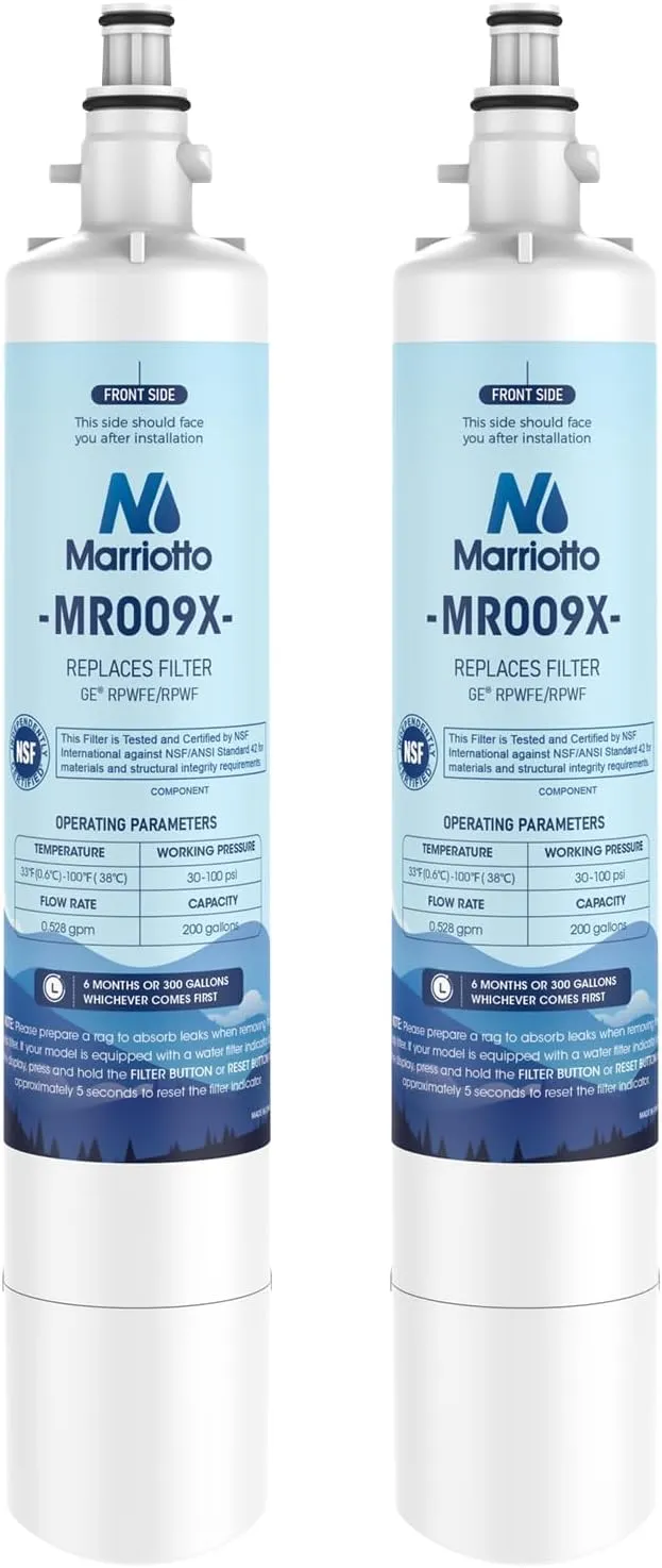 MARRIOTTO Replacement for GE® RPWFE, RPWF (Built-in CHIP) Refrigerator Water Filter, Compatible with GFE28GELDS, PFE28KELDS, PFE28KYNFS, GFD28GELDS, GYE22HMKES, GFE28GYNFS, GFD28GYNFS, Pack of 2