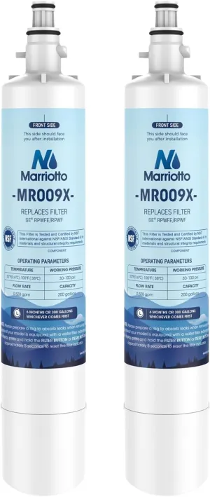 MARRIOTTO Replacement for GE® RPWFE, RPWF (Built-in CHIP) Refrigerator Water Filter, Compatible with GFE28GELDS, PFE28KELDS, PFE28KYNFS, GFD28GELDS, GYE22HMKES, GFE28GYNFS, GFD28GYNFS, Pack of 2