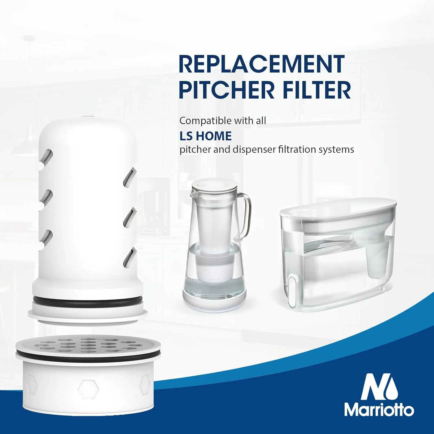 MARRIOTTO Water Filter Replacement for LS Home Dispenser 18 Cup/Glass Pitcher 7 Cup/Plastic Pitcher 10 Cup/Plastic Pitcher 7 Cup, 2 Membrane Micro Filter and 2 Activated Carbon   Ion Exchange Filter