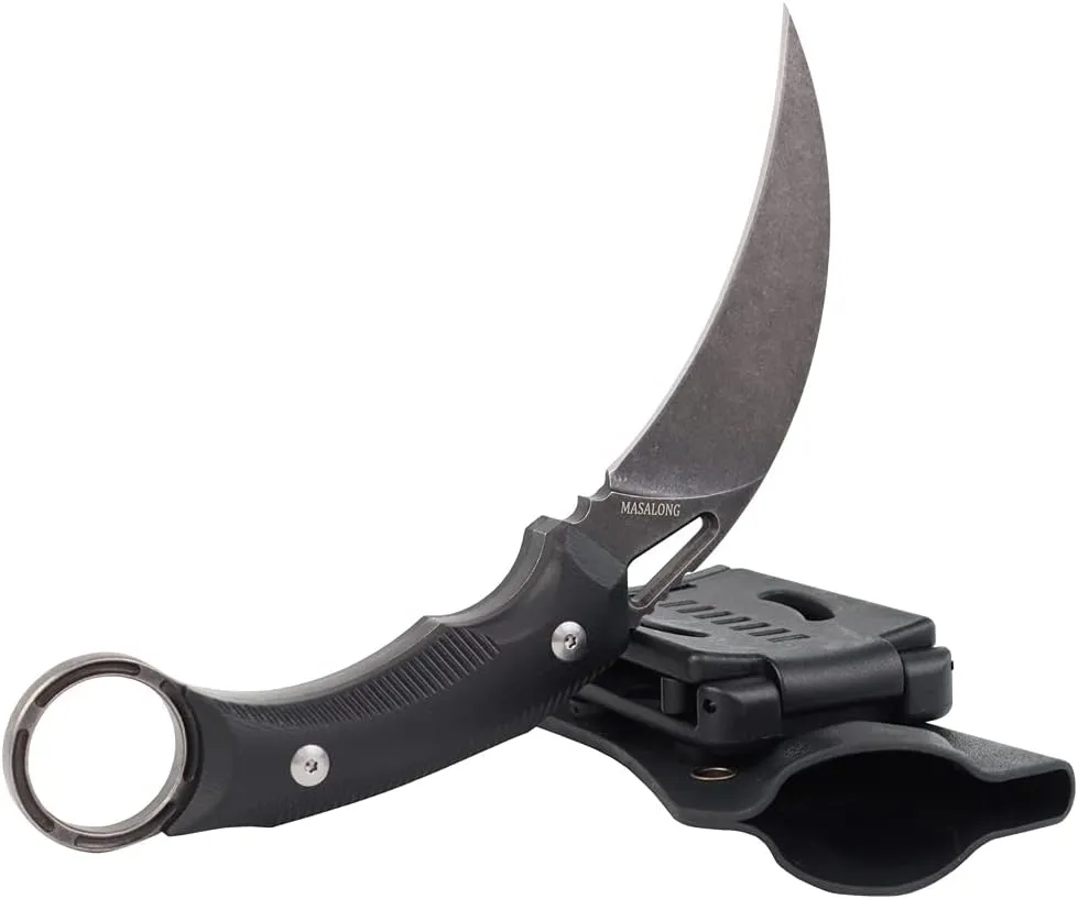 MASALONG kni219 TACTICAL COMBAT KARAMBIT NECK KNIFE Survival Hunting Fixed Blade w/SHEATH (black wash stone)