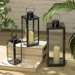 Matico Stainless Decorative Candle Lantern Set of 3, Hanging Decor Hurricane Lantern Candle Holder for Festival Ceremony Home Decor, Both Indoor & Outdoor Use, Black