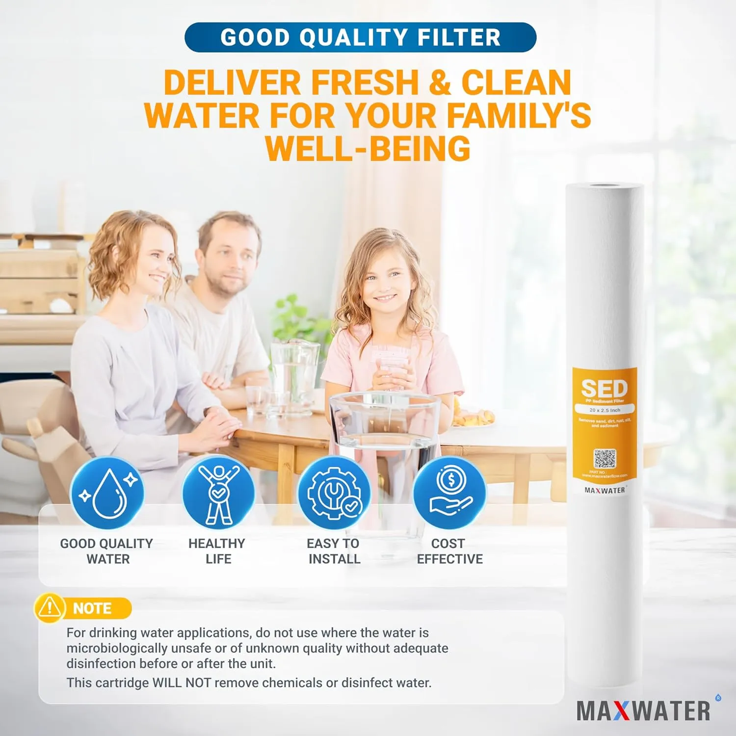 Max Water Slim Blue 5 Micron 20 inch x 2.5 inch Whole House Melt-Blown Polypropylene Sediment Water Filter Replacement Cartridge (Pack of 25)
