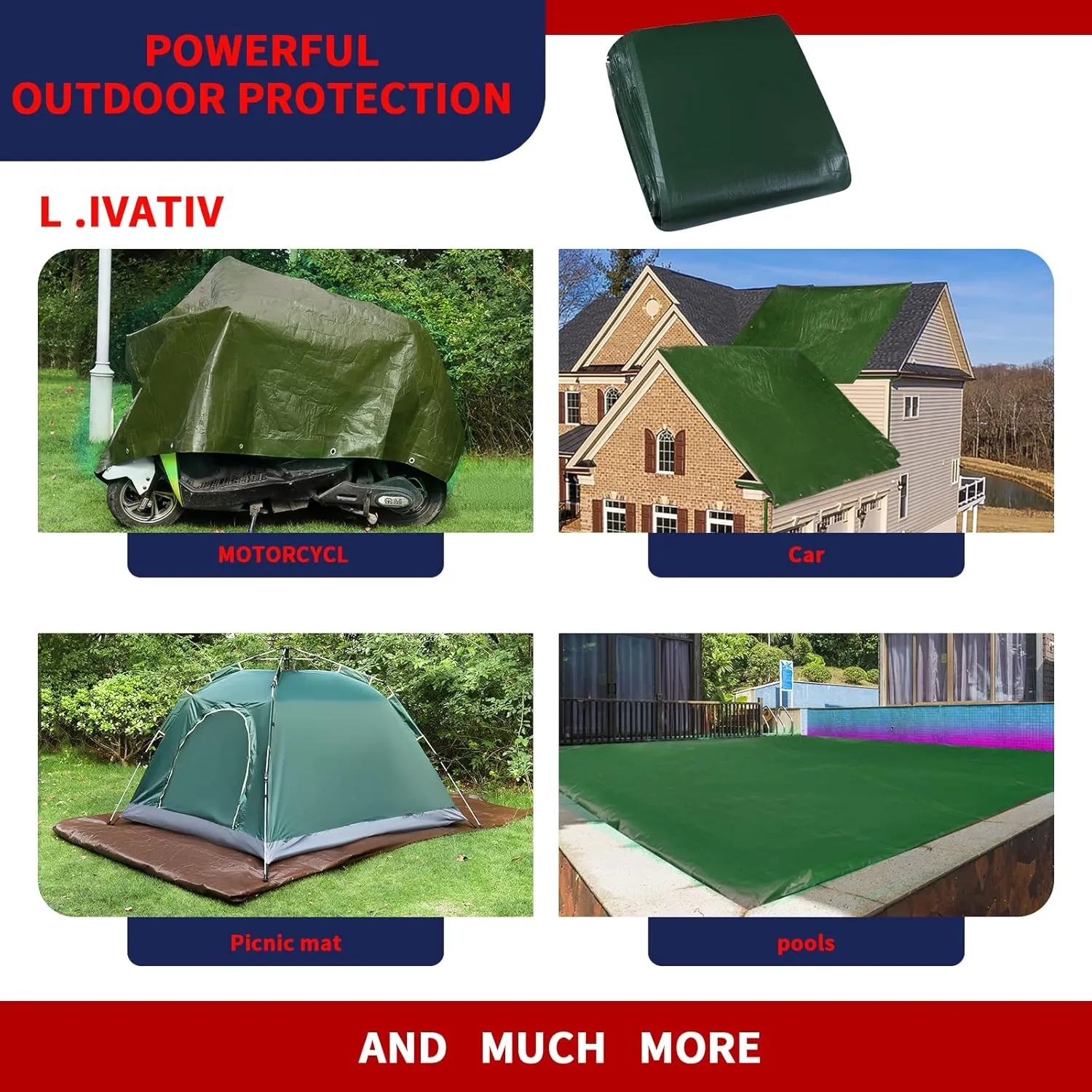 Medium Duty Waterproof 5 Mil. Reversible (Hunter Green/White) Tarp Cover, UV Resistant, Rip and Tear Proof Tarpaulin with Reinforced Edges - for Roof, Camping, Patio, Pool Cover, Boat (10'X15')