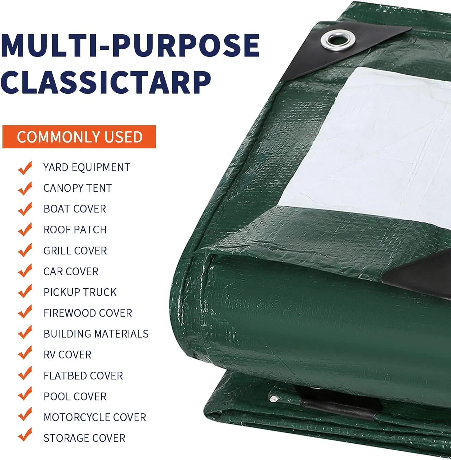 Medium Duty Waterproof 5 Mil. Reversible (Hunter Green/White) Tarp Cover, UV Resistant, Rip and Tear Proof Tarpaulin with Reinforced Edges - for Roof, Camping, Patio, Pool Cover, Boat (10'X15')