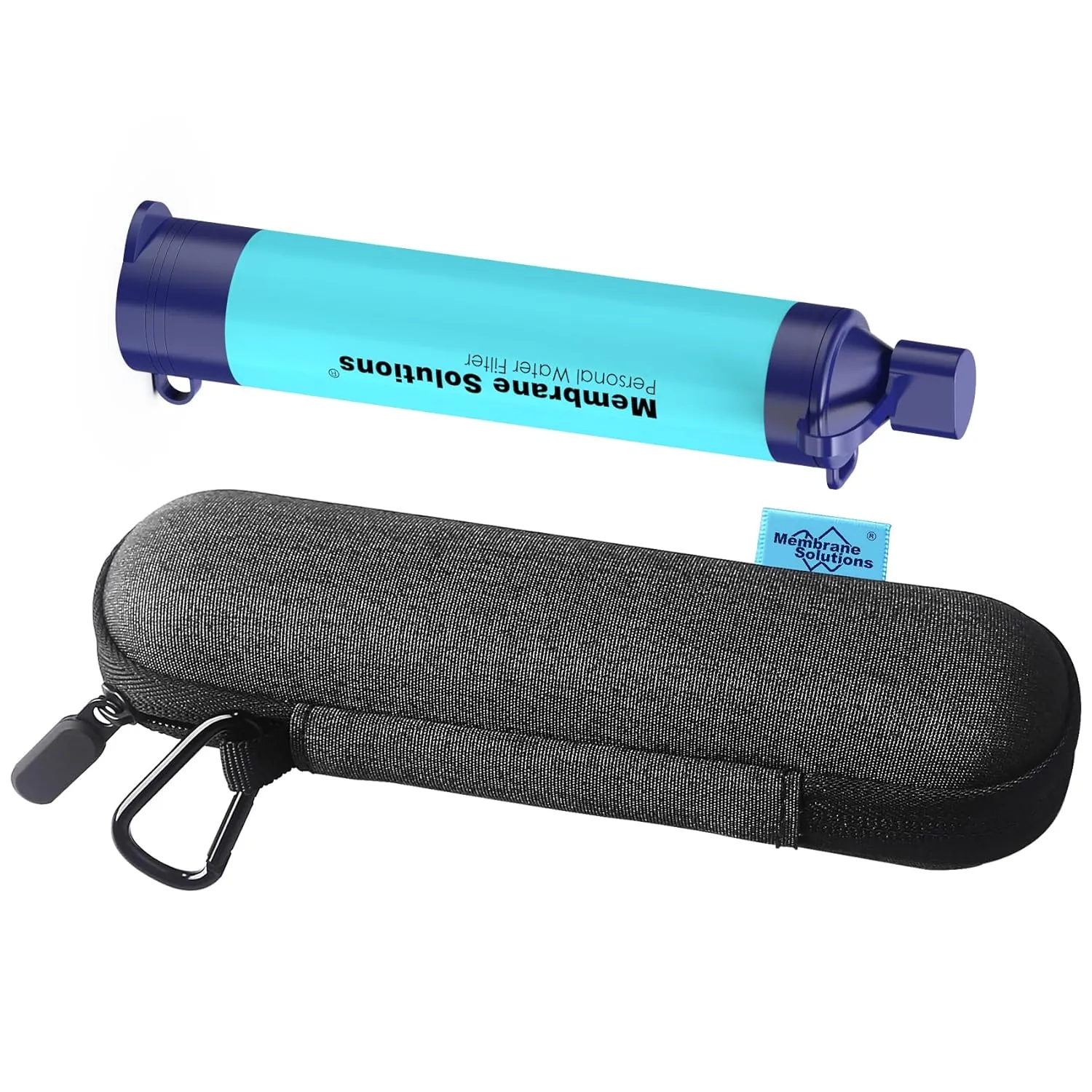 Membrane Solutions Personal Water Filter Straw with an Official Carry Case, Emergency Water Filter and Case Survival, Lightweight Water Purifier with Zip Lock Bag for Camping Hiking Gear(Blue)