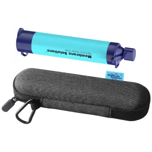 Membrane Solutions Personal Water Filter Straw with an Official Carry Case, Emergency Water Filter and Case Survival, Lightweight Water Purifier with Zip Lock Bag for Camping Hiking Gear(Blue)