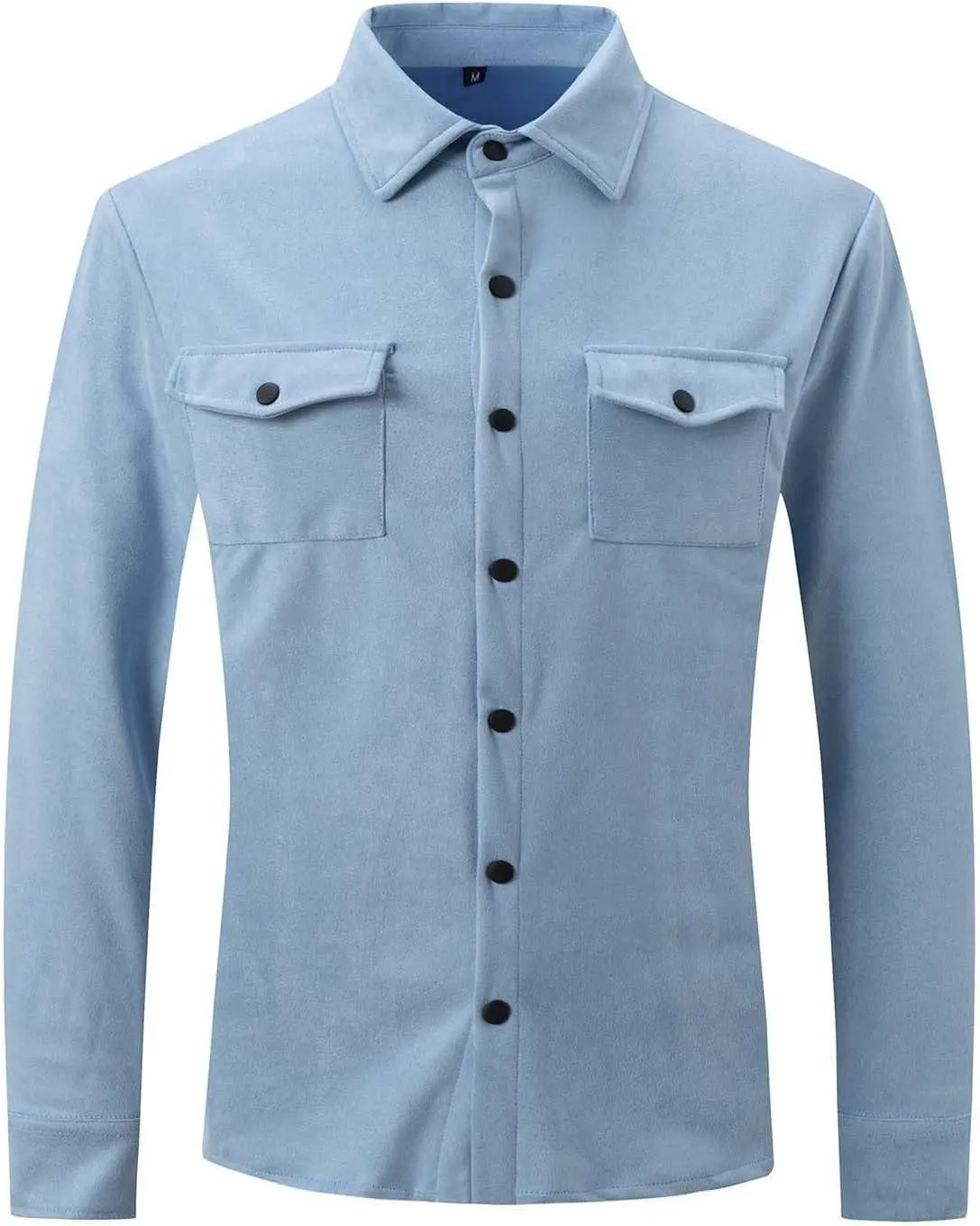 Mens Casual Shirt Jacket Winter Faux Suede Fleece Warm Lightweight Outwear Button Pocket Solid Lapel Long Sleeve Coat