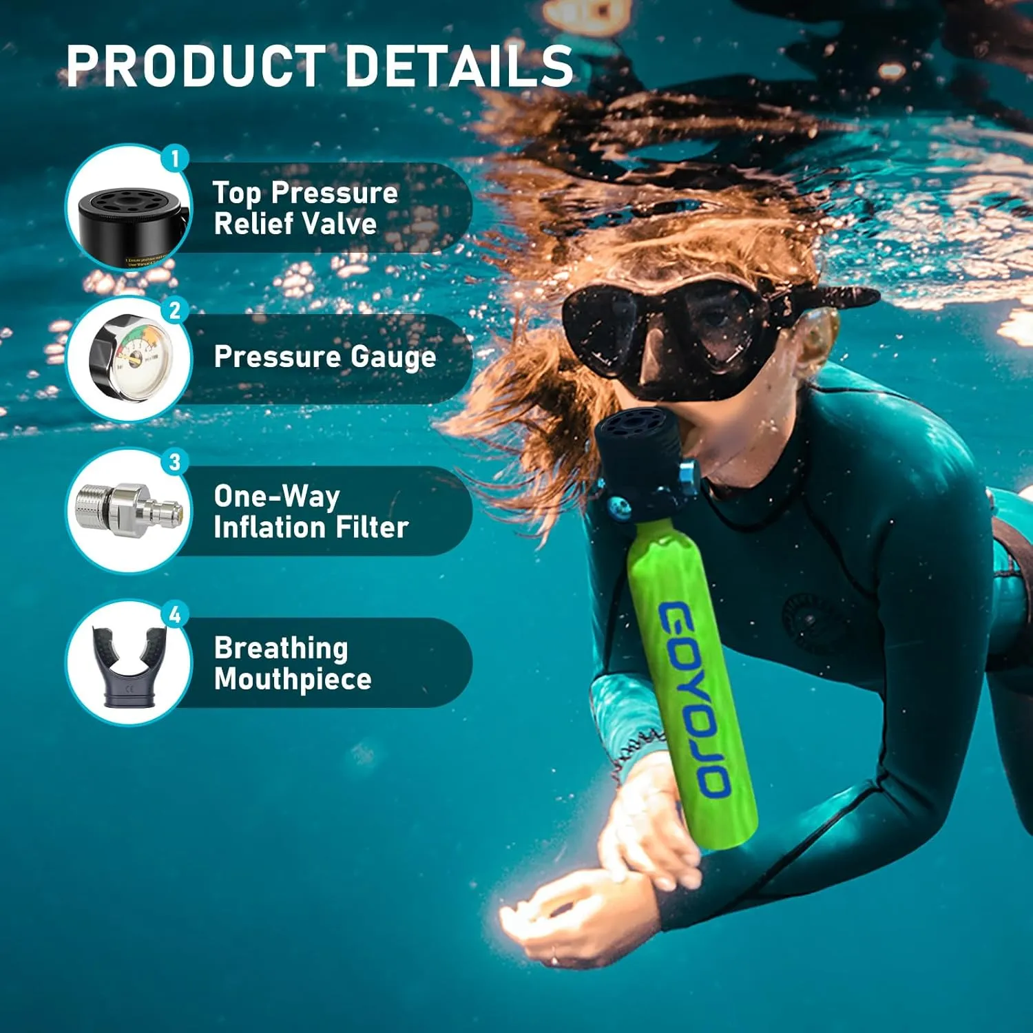 Mini Scuba Tank, 6-12 Minutes Diving Tank, Portable Lung Tank Kits with 3000 PSI Max Pressure, Reusable 0.5L Small Scuba Diving Tank Gear Underwater Breathing Training