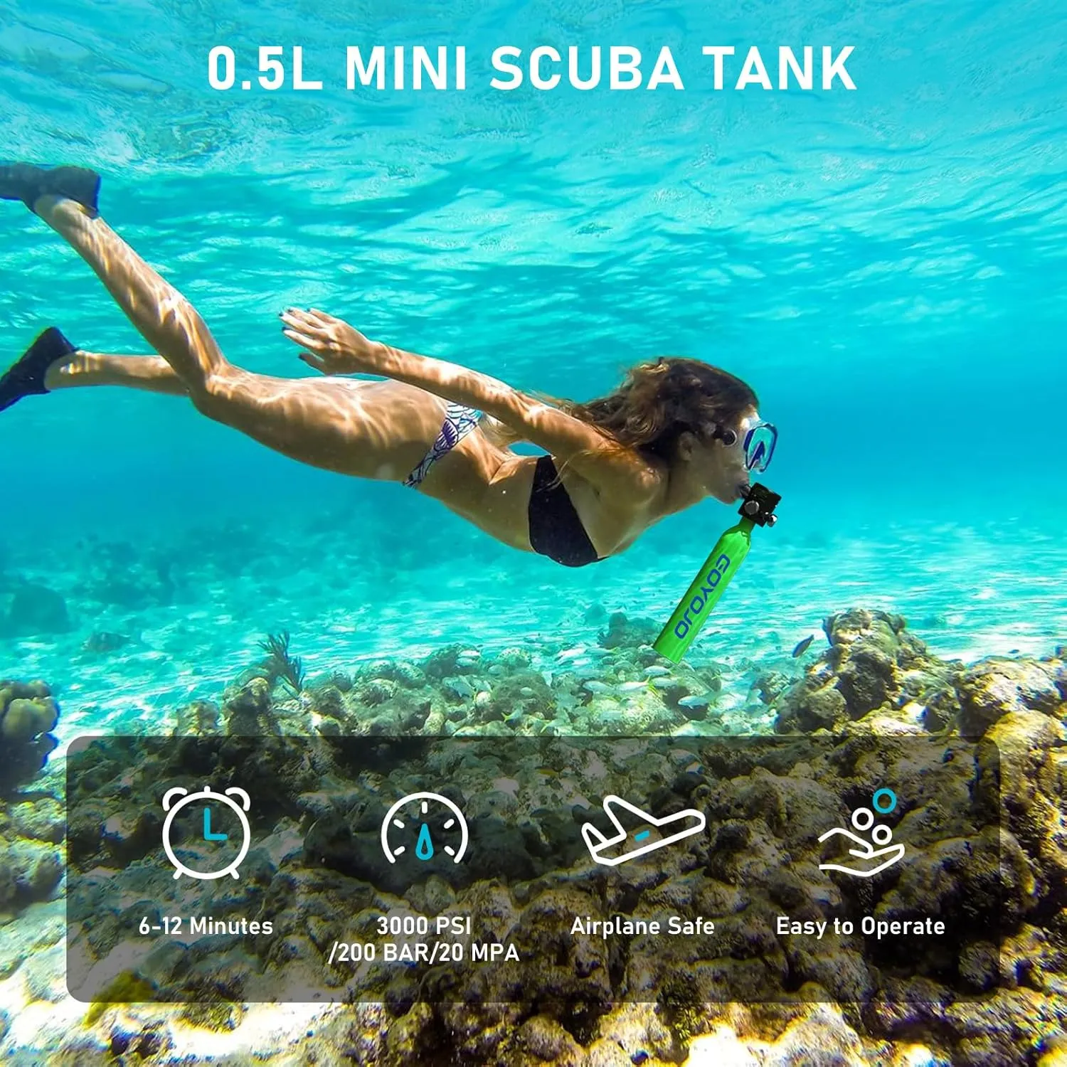 Mini Scuba Tank, 6-12 Minutes Diving Tank, Portable Lung Tank Kits with 3000 PSI Max Pressure, Reusable 0.5L Small Scuba Diving Tank Gear Underwater Breathing Training
