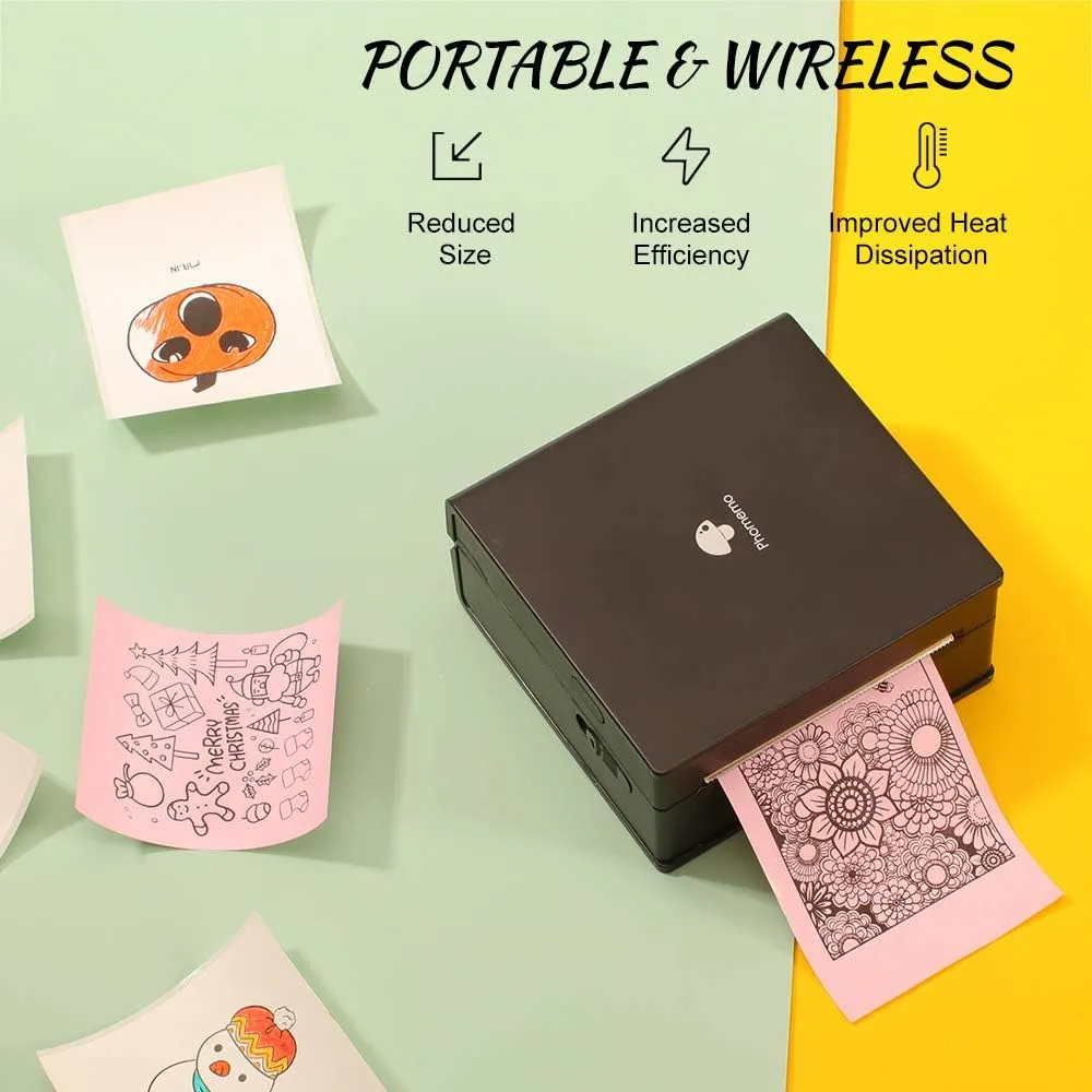 Mini Sticker Printer-M02 Portable Sticker Maker Machine with 1 Roll Paper, Bluetooth Thermal Printers, Mini Printers for DIY Creation, Study Notes, Journals,Work Plan, Gift, Black