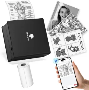 Mini Sticker Printer-M02 Portable Sticker Maker Machine with 1 Roll Paper, Bluetooth Thermal Printers, Mini Printers for DIY Creation, Study Notes, Journals,Work Plan, Gift, Black